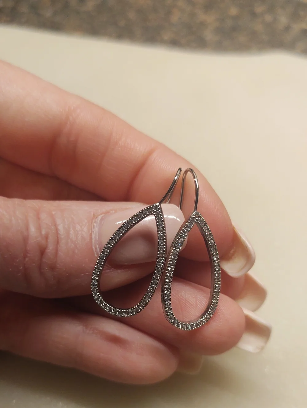 BOGO! NEW! Silver Open Teardrop Pave Crystal French Wire Earrings